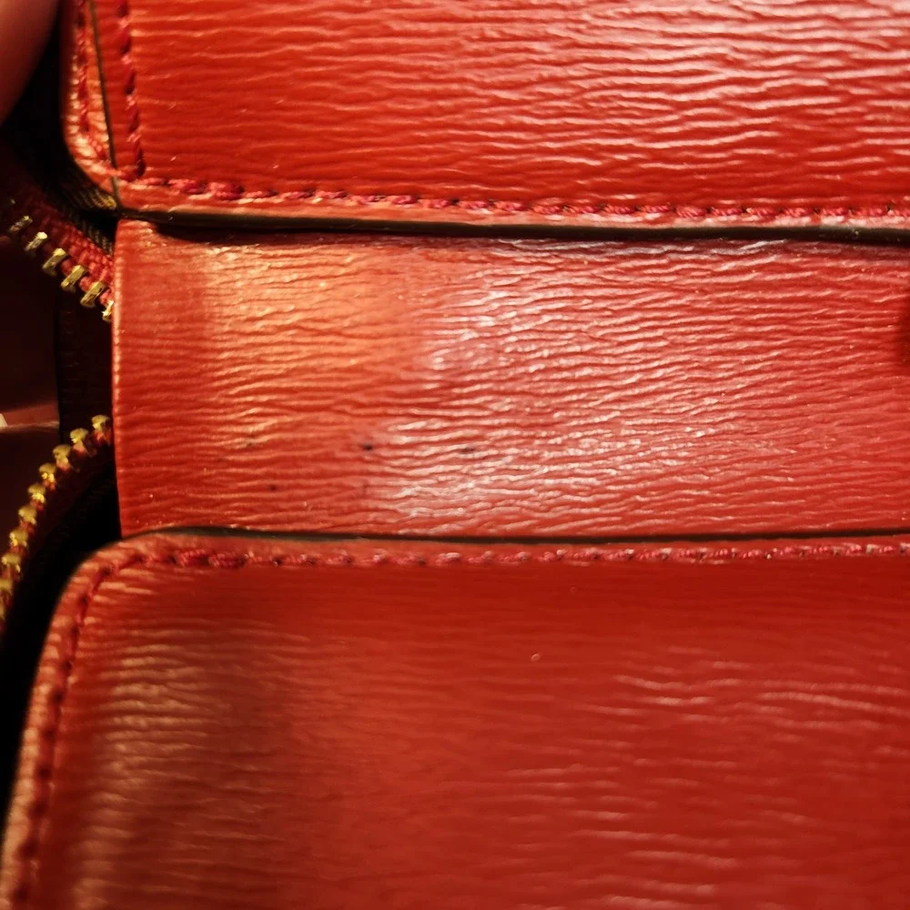 Lauren Ralph Lauren Red Textured Leather Crossbody Camera Bag Gold RLL Logo